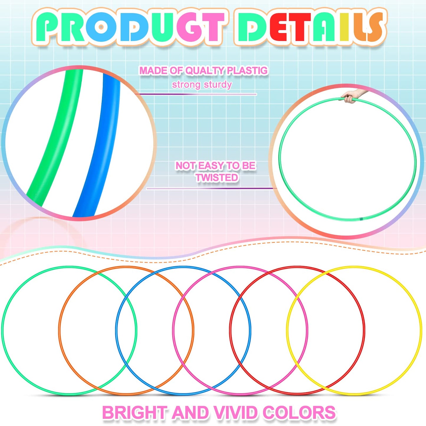 Kathfly 24 Pcs Exercise Hoops Plastic Toy for Kids Adults Bulk Hoops Kids School PE Sports Playground Playing Fitness Gymnastics