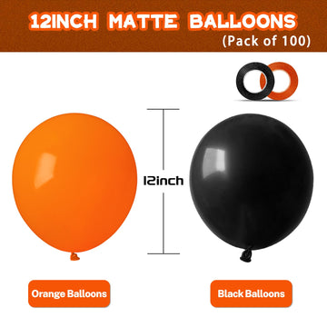 100 Pcs Black And Orange Balloons 12 Inch Halloween Latex Balloons Thicken Helium Party Balloons For Halloween,Wedding, Birthday