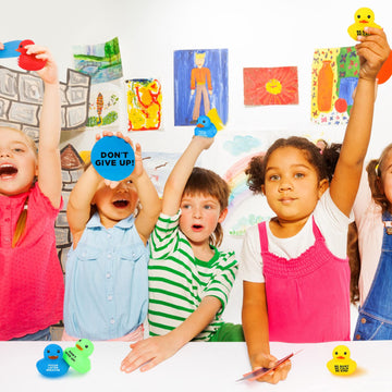 Lenwen 24 Pcs 1.89 Inch Rubber Duck Bath Toy Inspirational Gift Motivational Rubber Ducks Thank You Gifts Inspirational Party Favors Baby Shower Decorations Birthday (Red Yellow Blue Green)