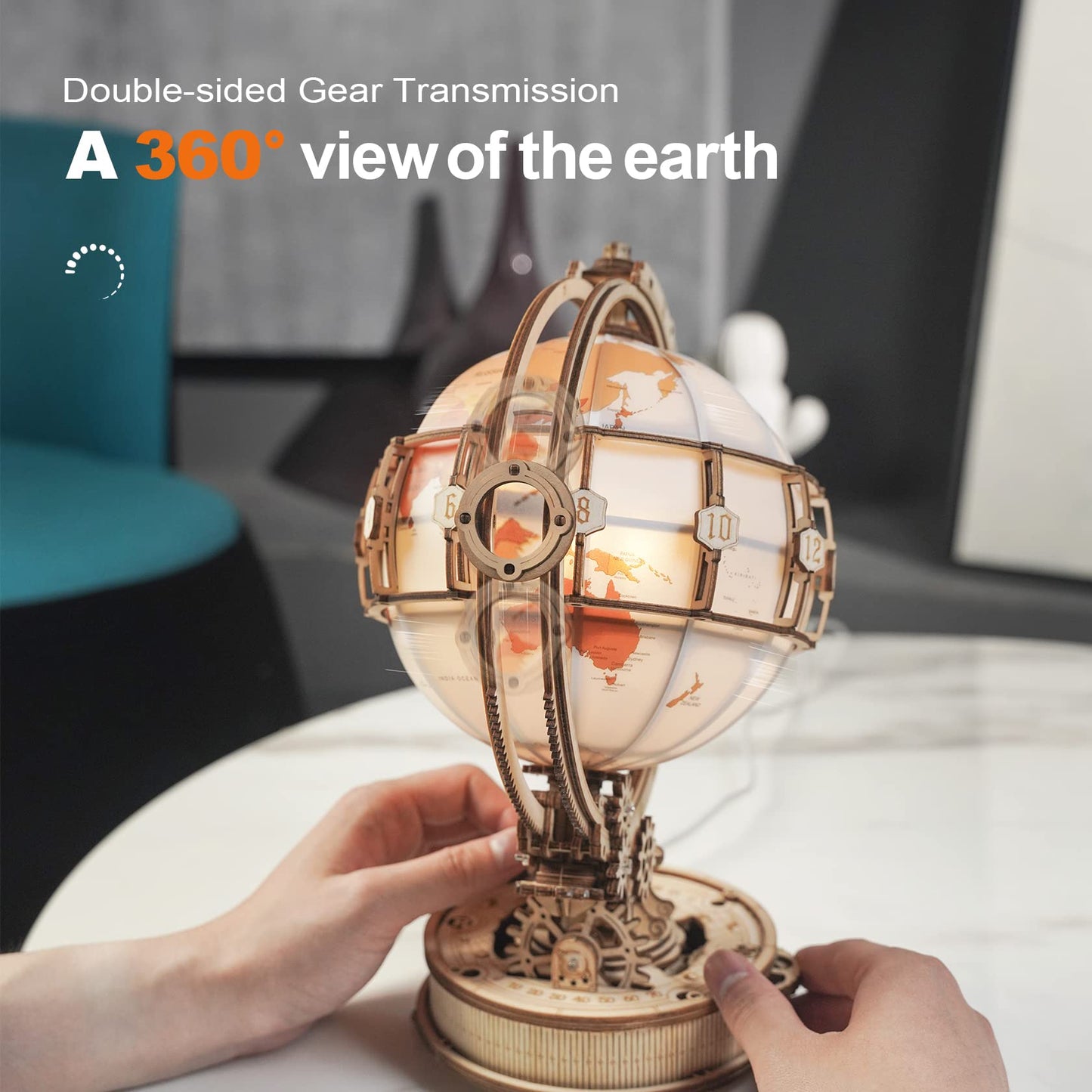 Rokr 3D Wooden Puzzles For Adults, Led Illuminated Globe With Stand, 3D Wooden Globe Model Kits With Led Light, Unique Gift For Birthday/Anniversay