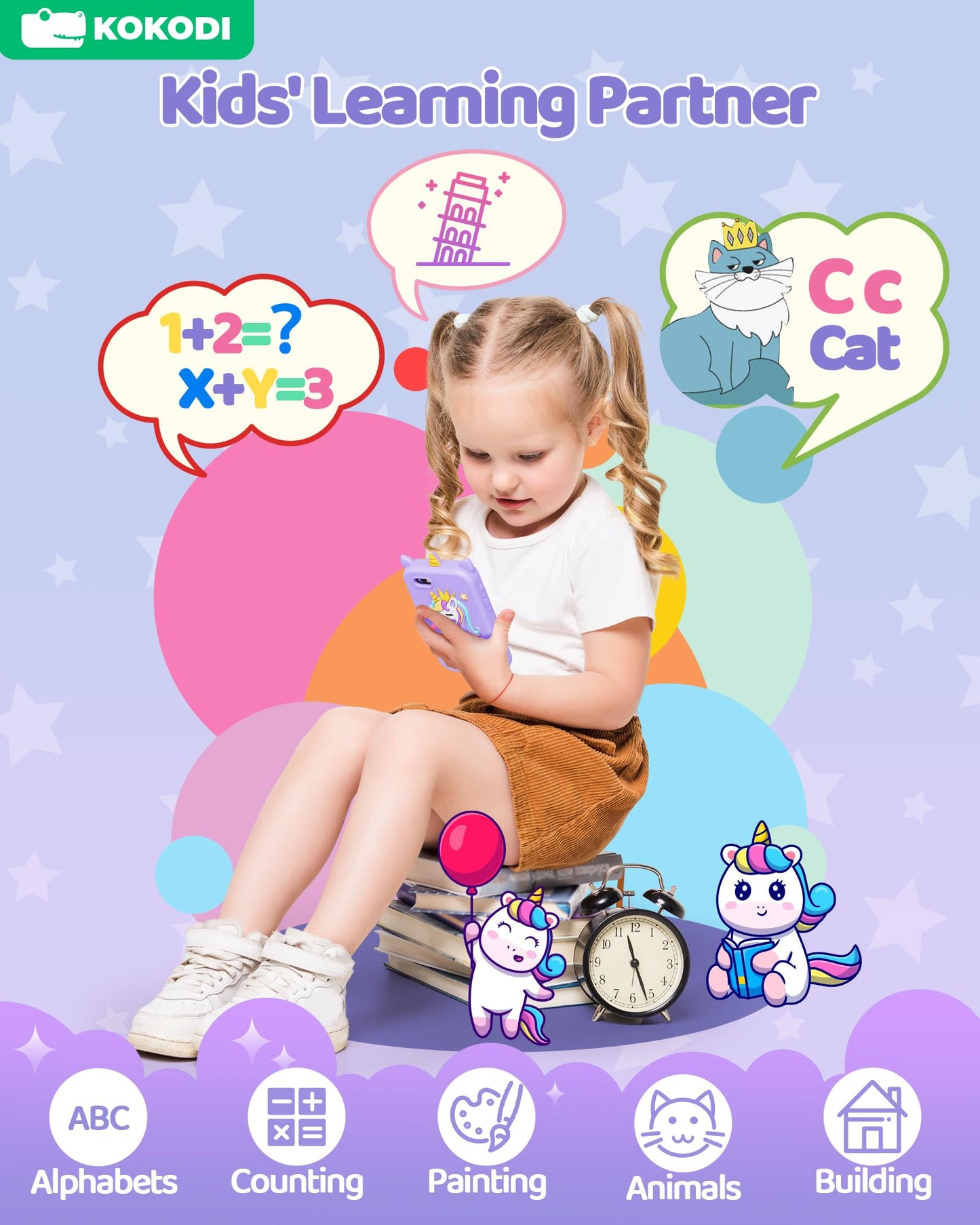 KOKODI Kids Smart Phone Toys, Birthday Gifts Unicorn Toddler Play Phone for Girls 3-10, Touchscreen HD Cell Phone for Kids, Trav