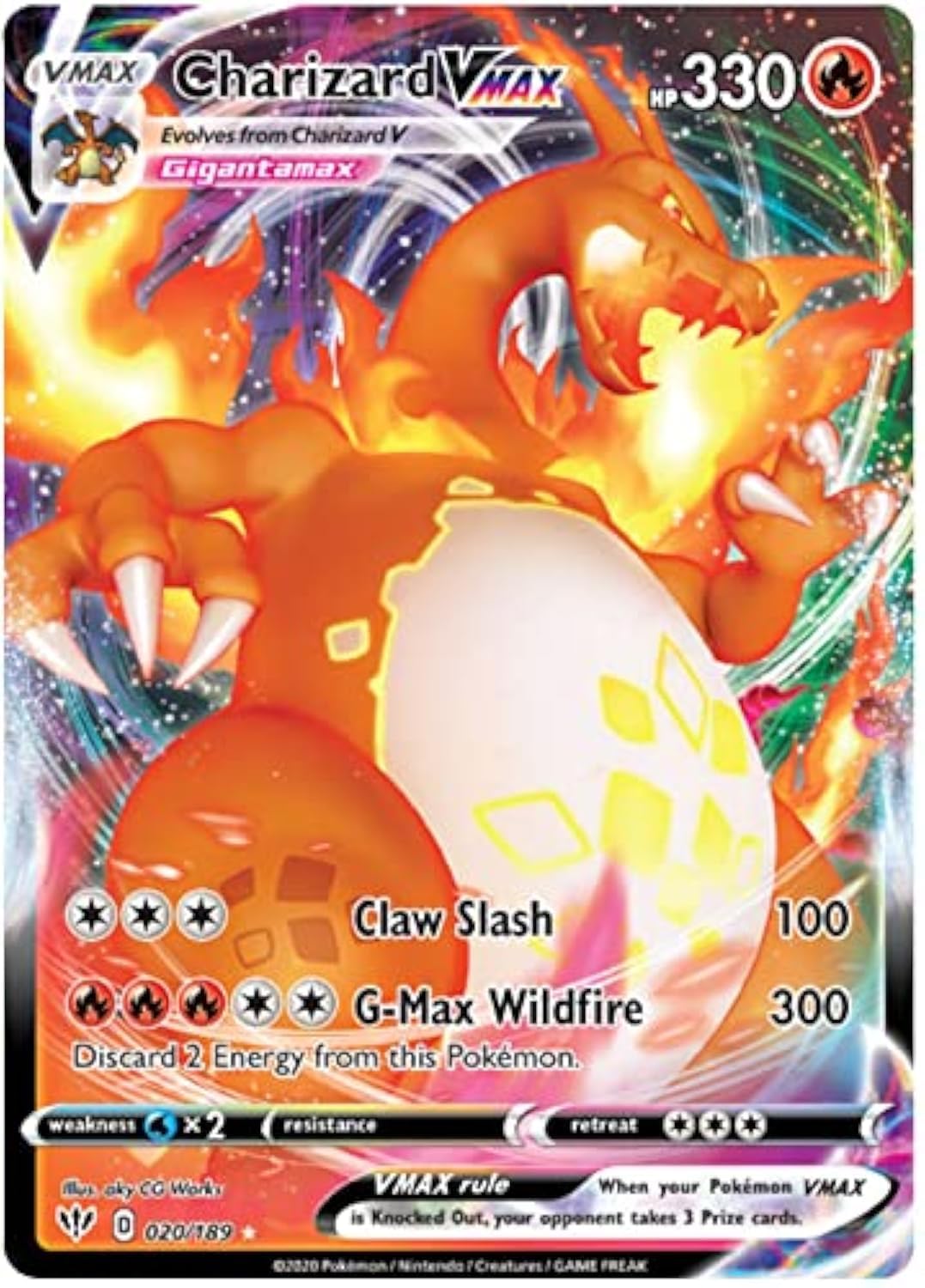 Crystalcommerce Charizard VMAX Ultra Rare Collectible Card - Red/Orange - 020/189