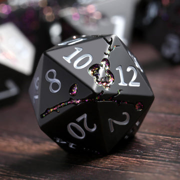 Glitter Purple Metal D&D Dice, DNDND 7 PCS Flower Metallic DND Dice Set with Grogeous Gift Case for Dungeons and Dragon Tabletop