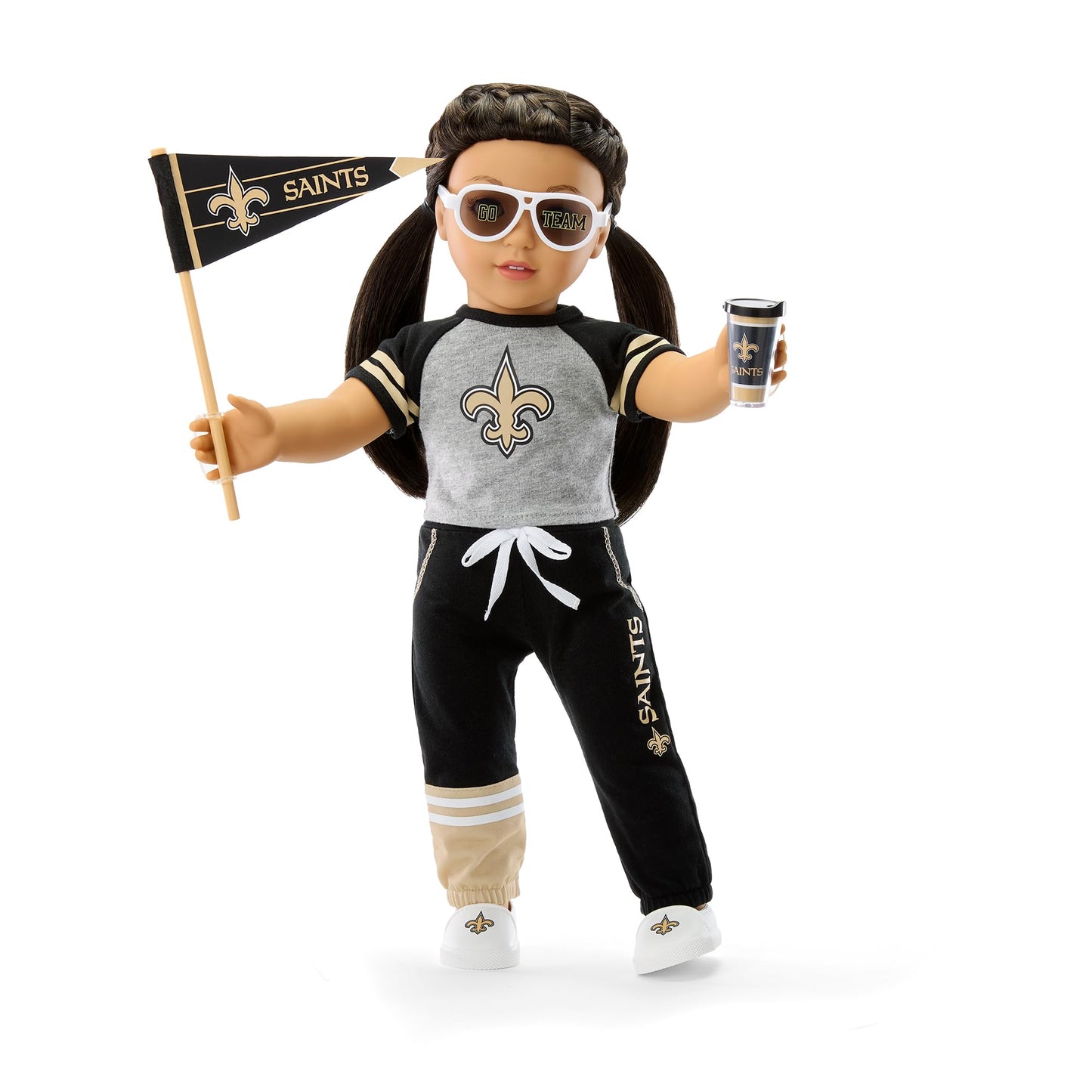 American Girl New Orleans Saints 18 Inch Doll Fan Outfit And Accessories, Black And Gold, 6 Pcs, Ages 6+