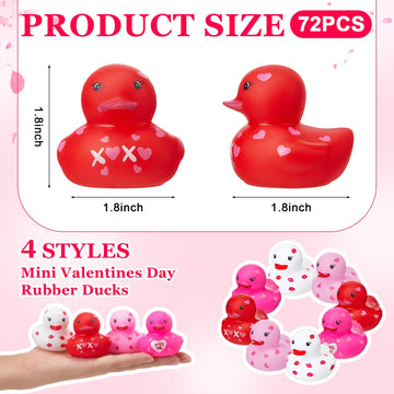 Motionchic 24 Pcs 2 Inch Valentine'S Day Rubber Duck Love Heart Squeaky Holiday Duckies Novelty Pink Red Bath Toys For Party Fav