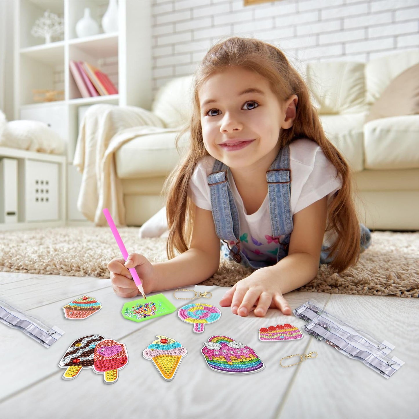 Matharago Diamond Art For Kids 6 Pcs Diy Diamond Painting Girls Keyrings Set, Painting By Number Gem Keychains Craft Kits For Ki