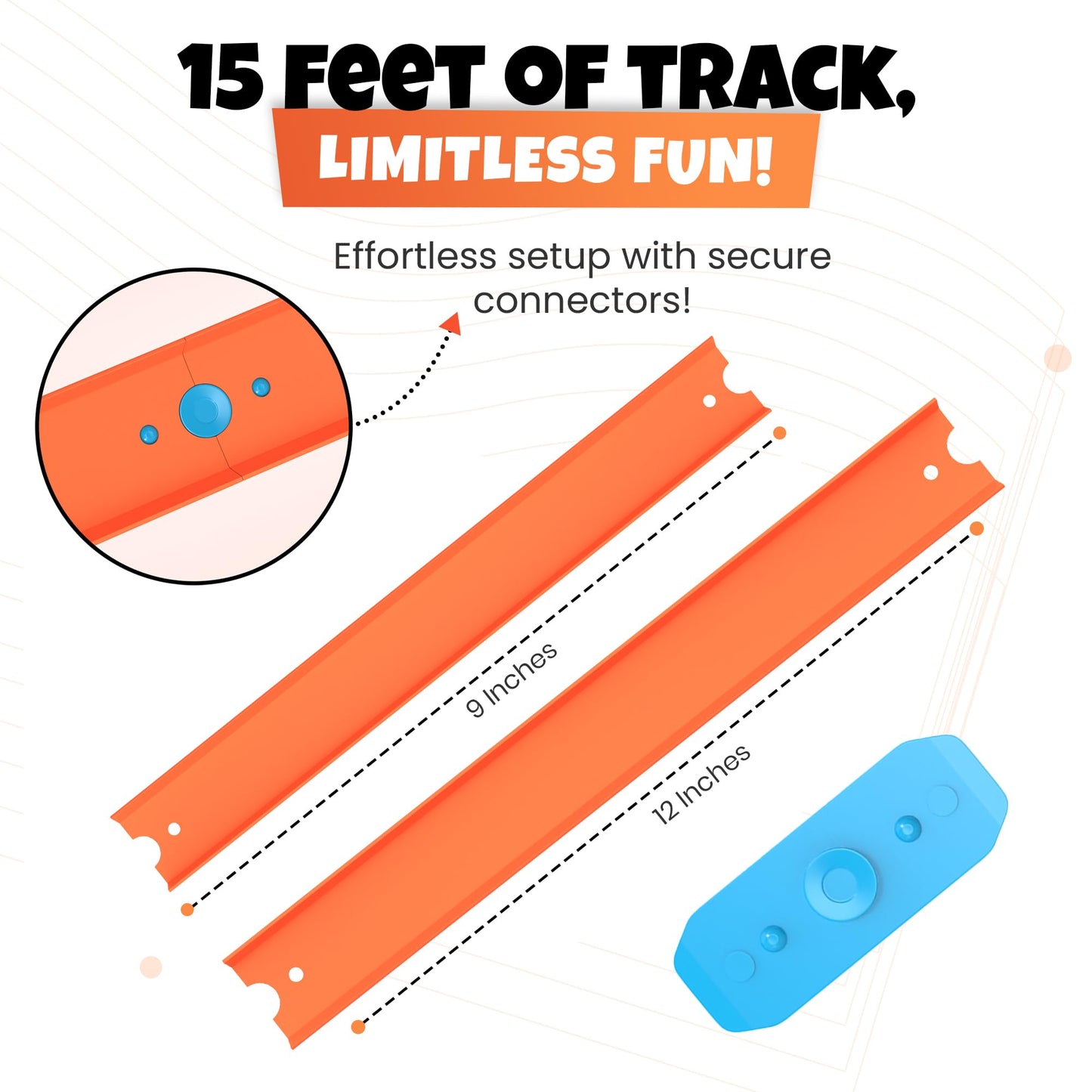Replacement Track Set Builder Pieces For Hot Wheels Toy Cars 36-Piece Straight Track Set, Connectors Included, 15 Feet Of Track