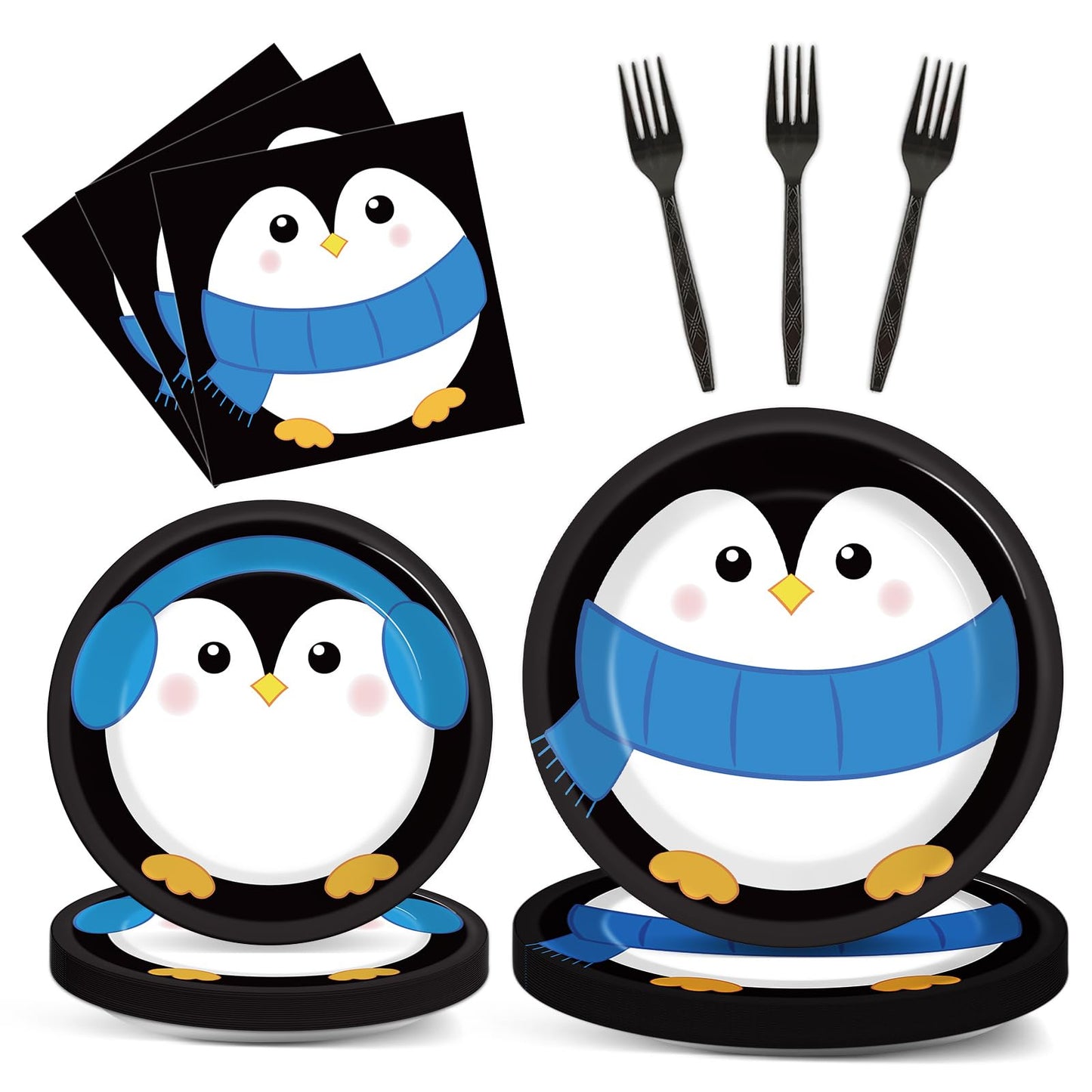 96 Pcs Penguin Birthday Party Supplies Paper Plates Napkins Winter Penguin Themed Party Winter Christmas Holiday Birthday Xmas T