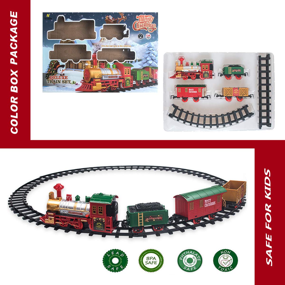 PUSITI Classic Christmas Train Set with Lights and Sounds Railway Tracks Sets Battery Operated Train Toy Models with 11.5 Ft Tra