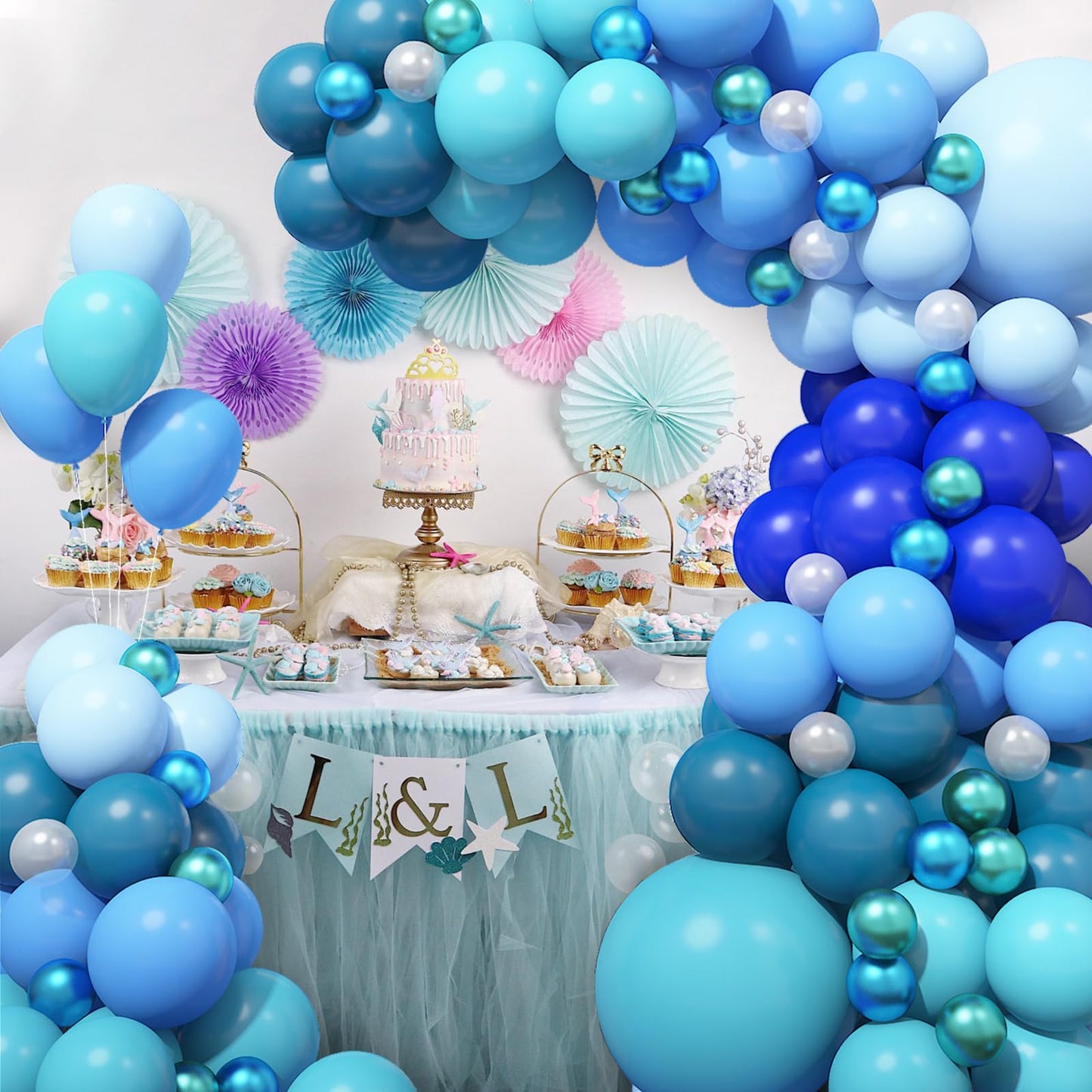 Gresahom Blue Balloons Arch Kit, Slate Teal Blue Royal Blue Turquoise Balloons Garland Kit, Ocean Theme Birthday Party Decoratio