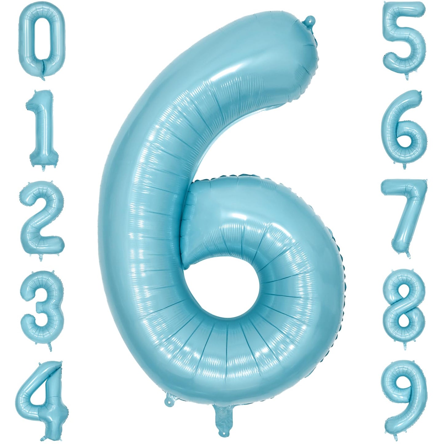 Paticool 40 Inch Blue Number Balloon 6, Large Light Blue Number Foil Mylar Balloons For Birthday Party Celebration Decorations S