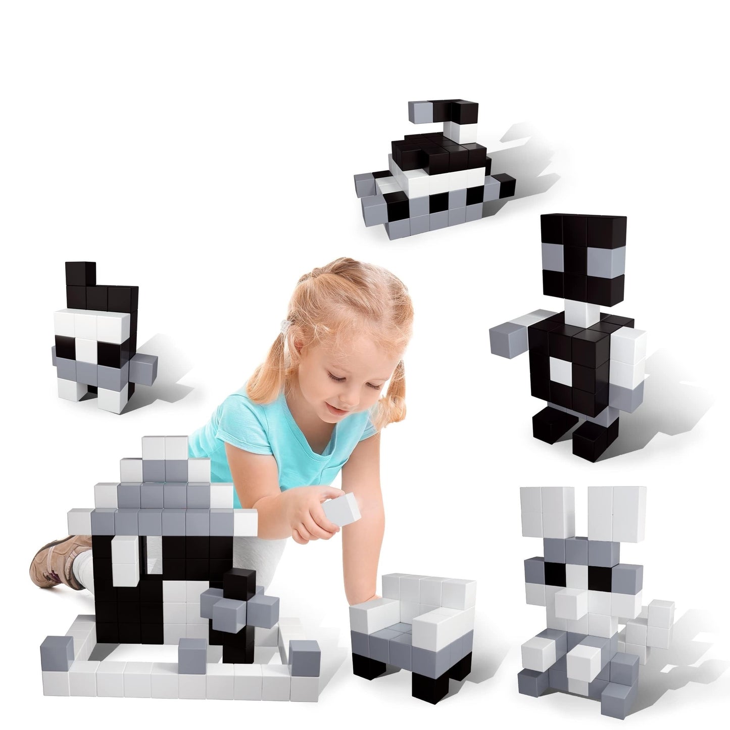 Picassotiles 101 Pieces 1'' Magnetic Toy Building Block Cubes Building Block, 3D Cube Construction Cubes Magnet Sensory Toys Gif