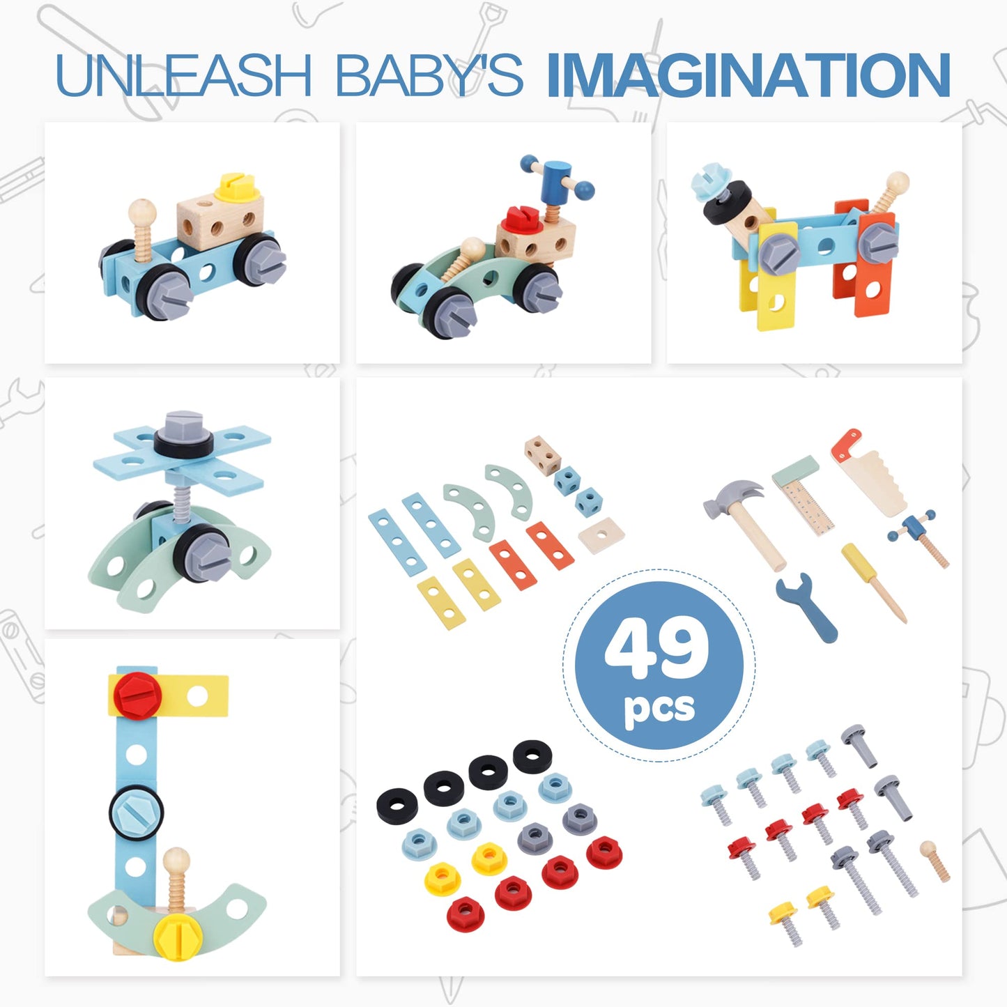 2-In-1 Baby Push Walker - Wooden Push Walker And Tool Toy For Babies - Toddler Learning Activity Walker For Girls Boys 1-3 Years