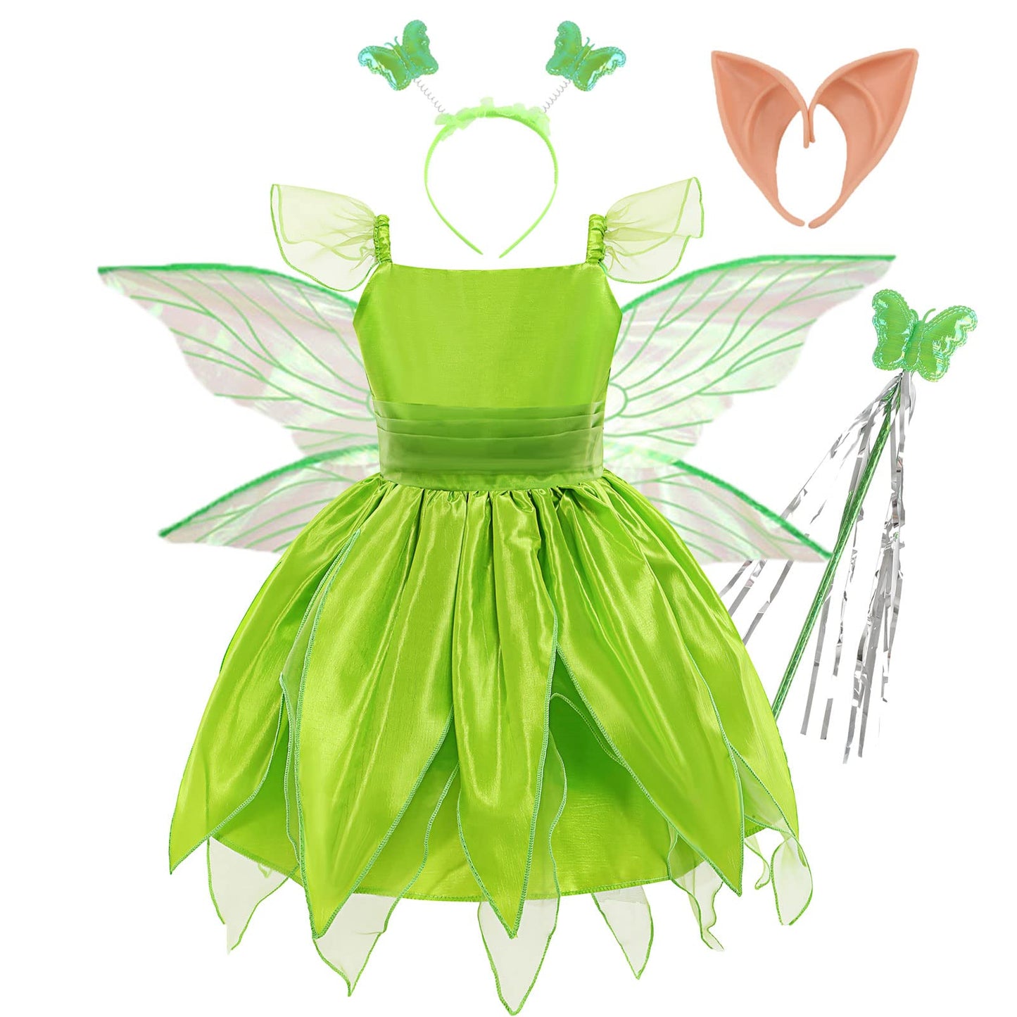 Szytypyl Tinkerbell Costume For Girls Halloween Birthday Party Fairy Dress With Pixie Ears And Wings