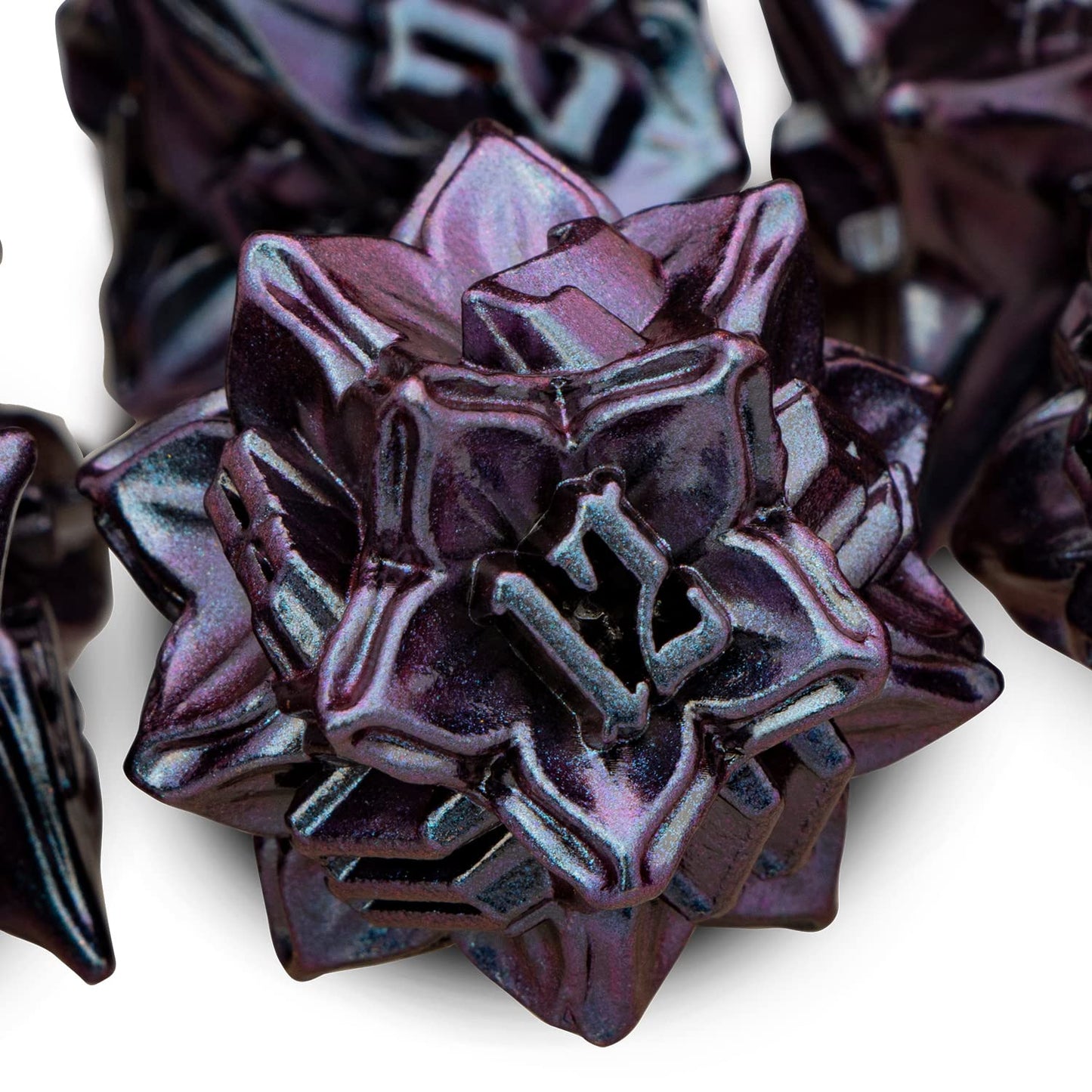 ARUOHHA DND Metal Dice Set Handmade Leaf Design Dungeons and Dragons Dice with Gift Box, 7PCS Purple Blue D&D Polyhedral Dice RP