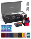 UAONO Card Storage Box for Trading Cards 5 in 1 Card Deck Case with 4 Pcs Small Commander Deck Box Large Card Box for MTG/TCG/PTCG Magic Sports Cards Game Playmat (Black Gray)