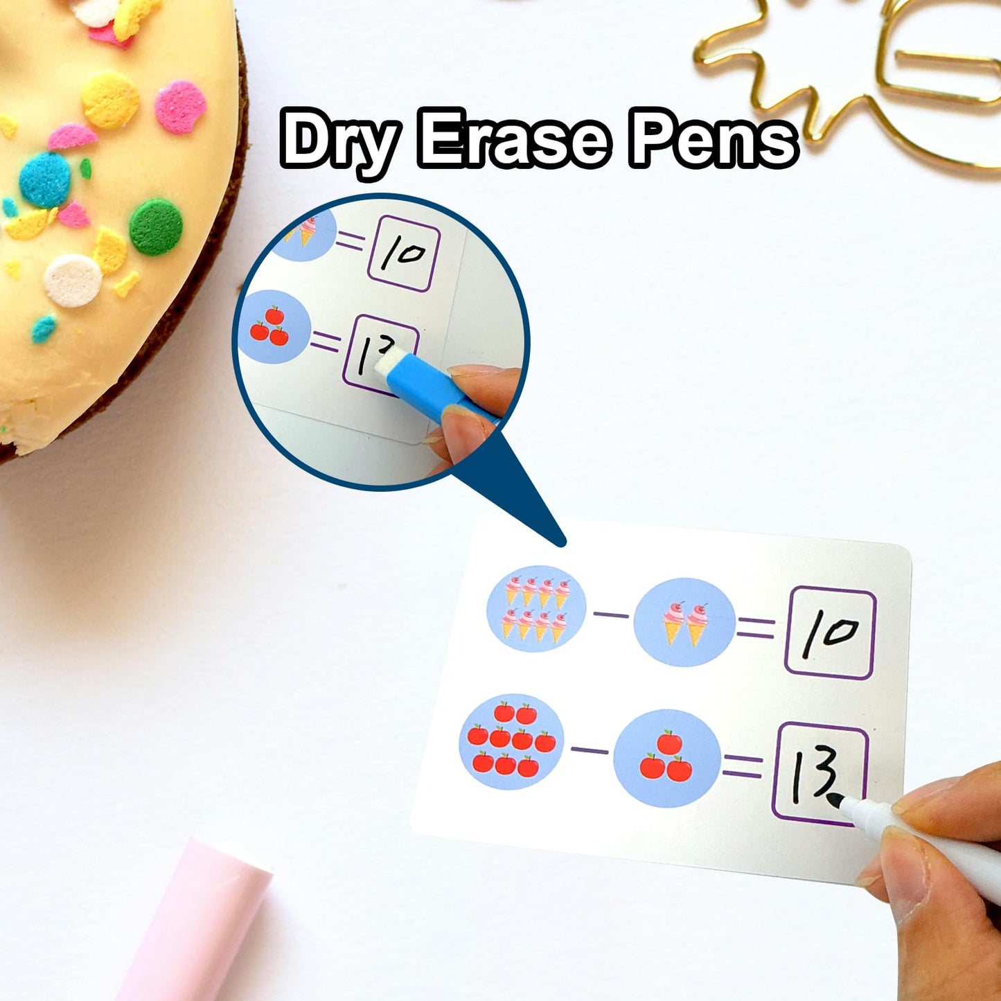 Counting & Addition & Subtraction Flash Cards For Toddlers - With 5 Dry Erase Pens, 3In1 Preschool Fun Learning Card, 36Pcs Doub