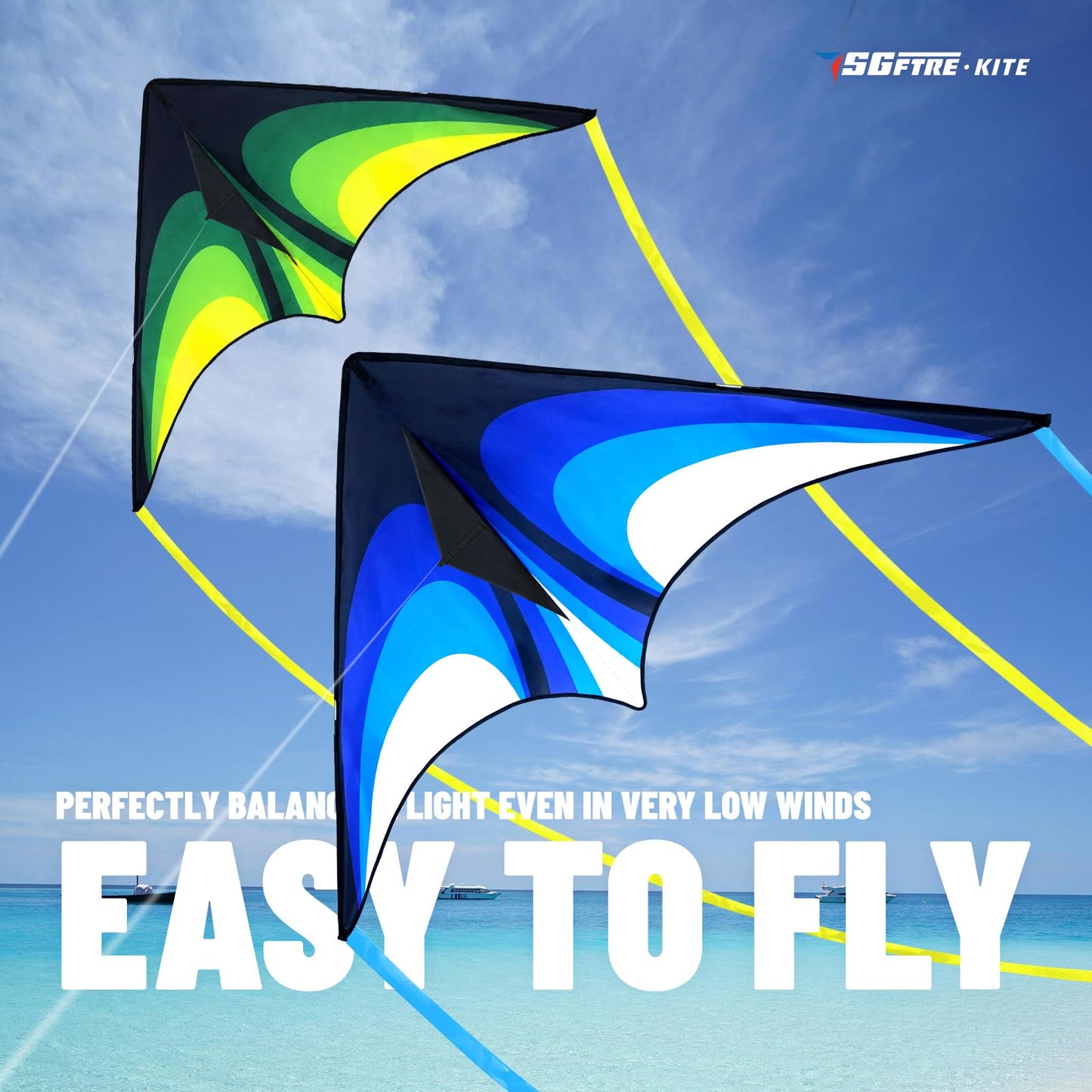 SGftre Two Piece Large Delta Kite for Kids & Adults Easy to Fly,Beach Trip Outdoor Games Single Line String with Tail,Easy Flyin