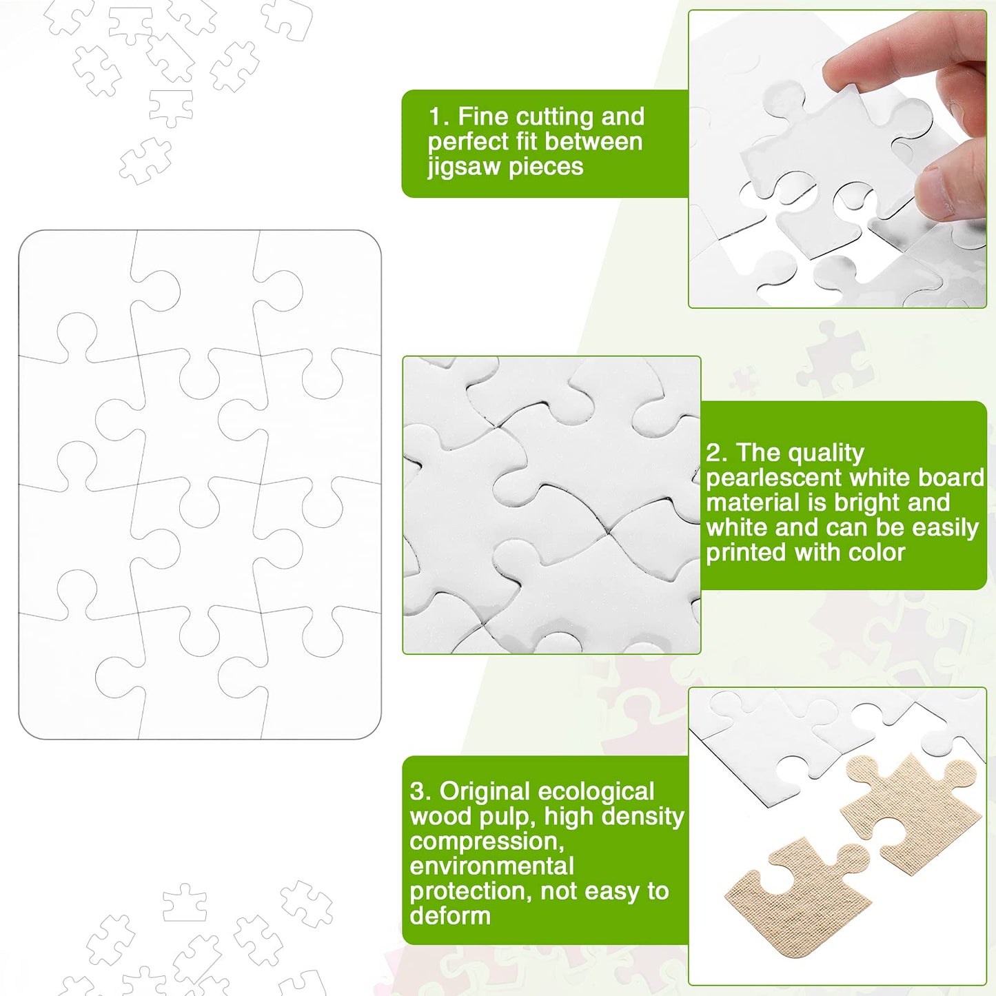 Sumind 10 Sets Blank Sublimation Puzzle Jigsaw Rectangle Heart Shaped White Diy Custom Puzzle Heat Press Thermal Transfer Pearl(A5-12 Rectangle)