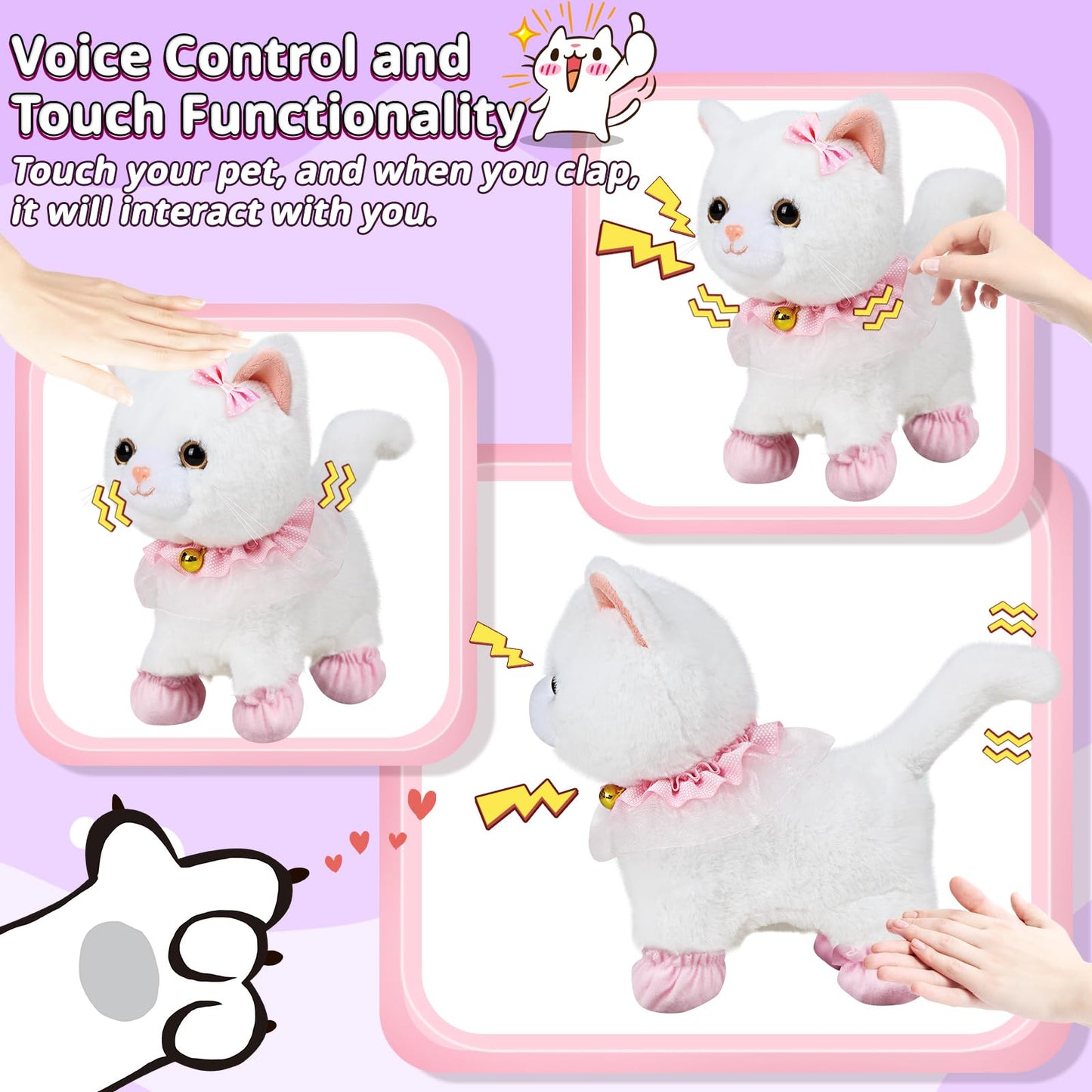 Interactive Electronic Plush Toy Walking And Barking Robot Cat Plush Cat Remote Control Kitten For Girls (White Cat)