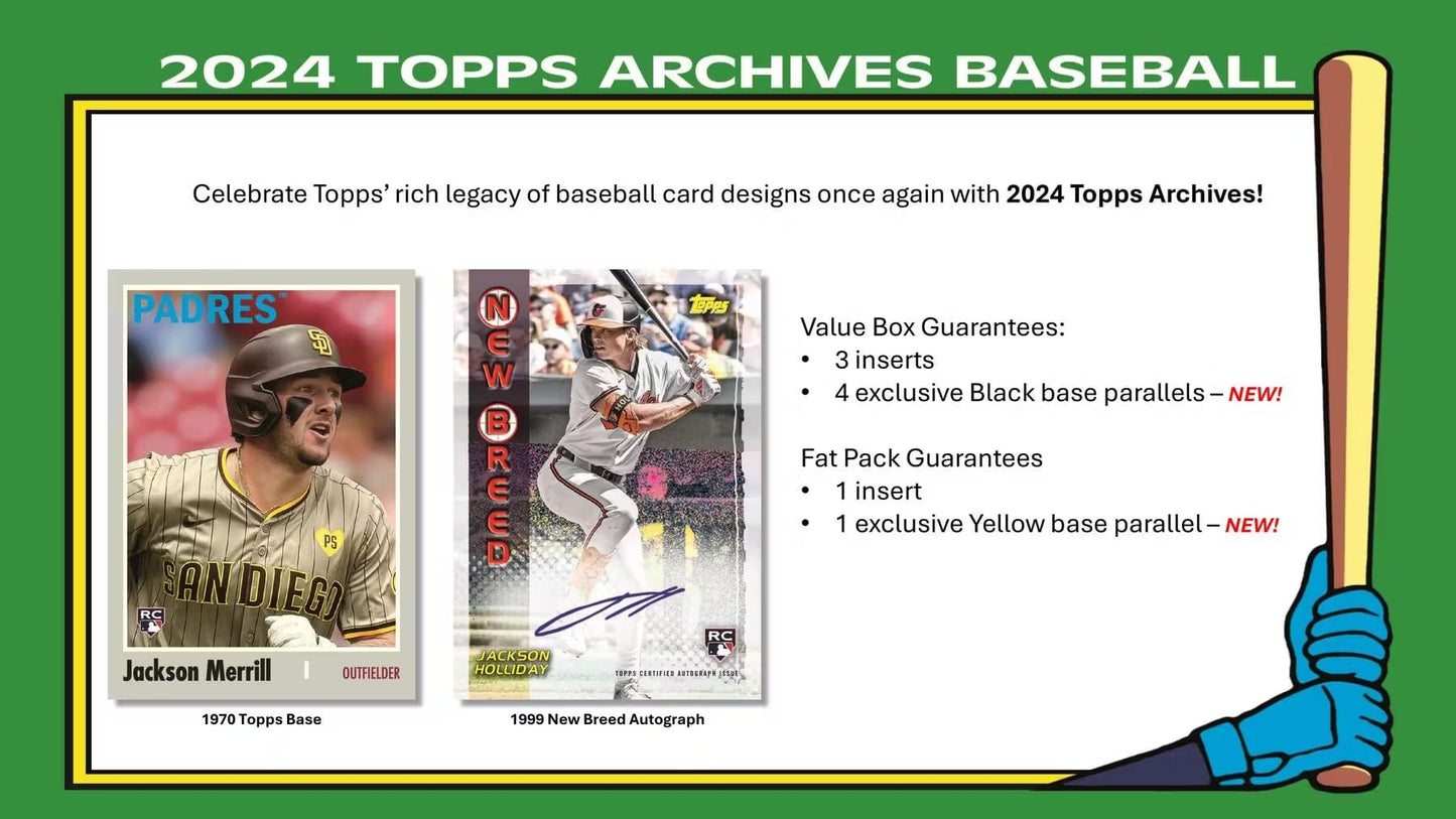 2024 Topps Archives Baseball Trading Card Blaster Box (4 Exclusive Black Parallels Per Box)