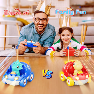 Dinosaur Toys for 2 3 4 5 6 Years Old, 2 Pack Remote Control Cars, Race Cars for Kids, Toddlers Dino RC Car Toys with Music, Xma