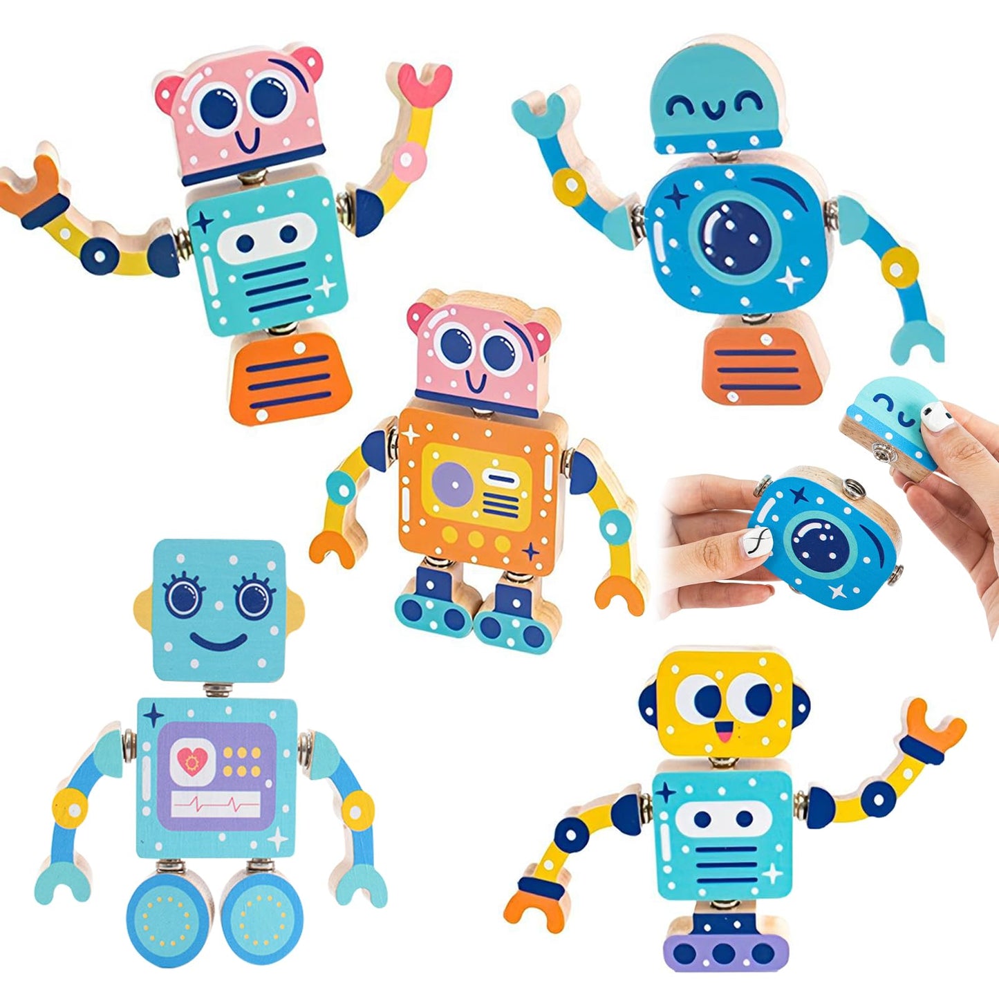 Wooden Snap-Together Building Toys, Robot Building Kit For Kids,Stem Building Blocks,Take Apart Playset 28Pcs, Fine Motor Skill