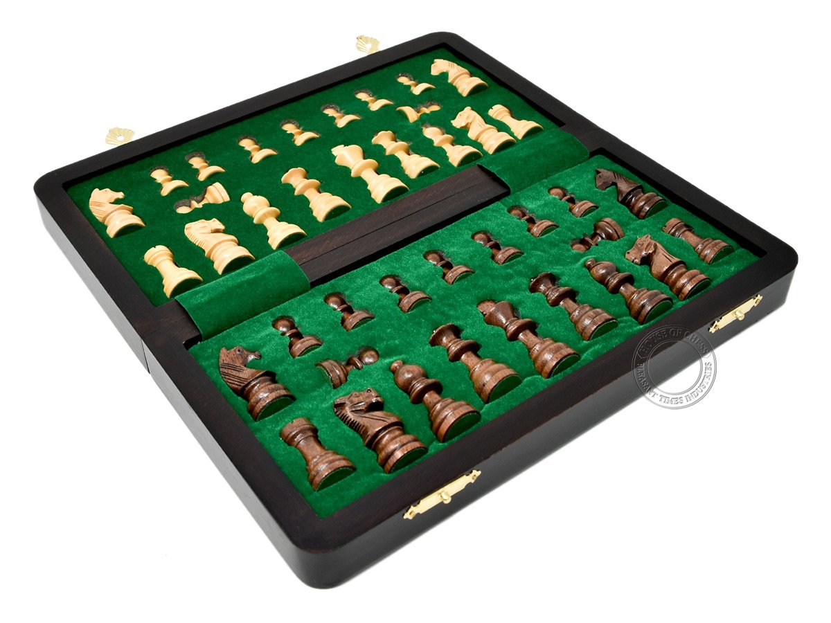 House Of Chess - 10 Inch Wooden Magnetic Folding Travel Chess Set/Board With 2 Extra Knights, 2 Extra Pawns, 2 Extra Queens And