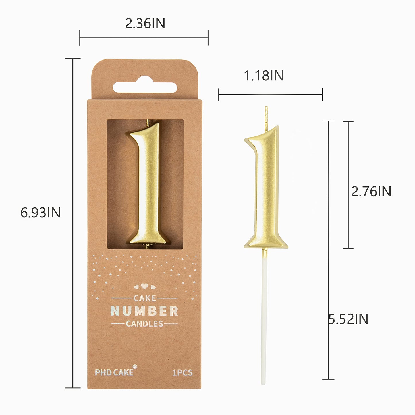 PHD CAKE Gold Number Birthday Candles - 2.76 Inch, Elegant Synthetic Wax, Ideal for Party Celebrations