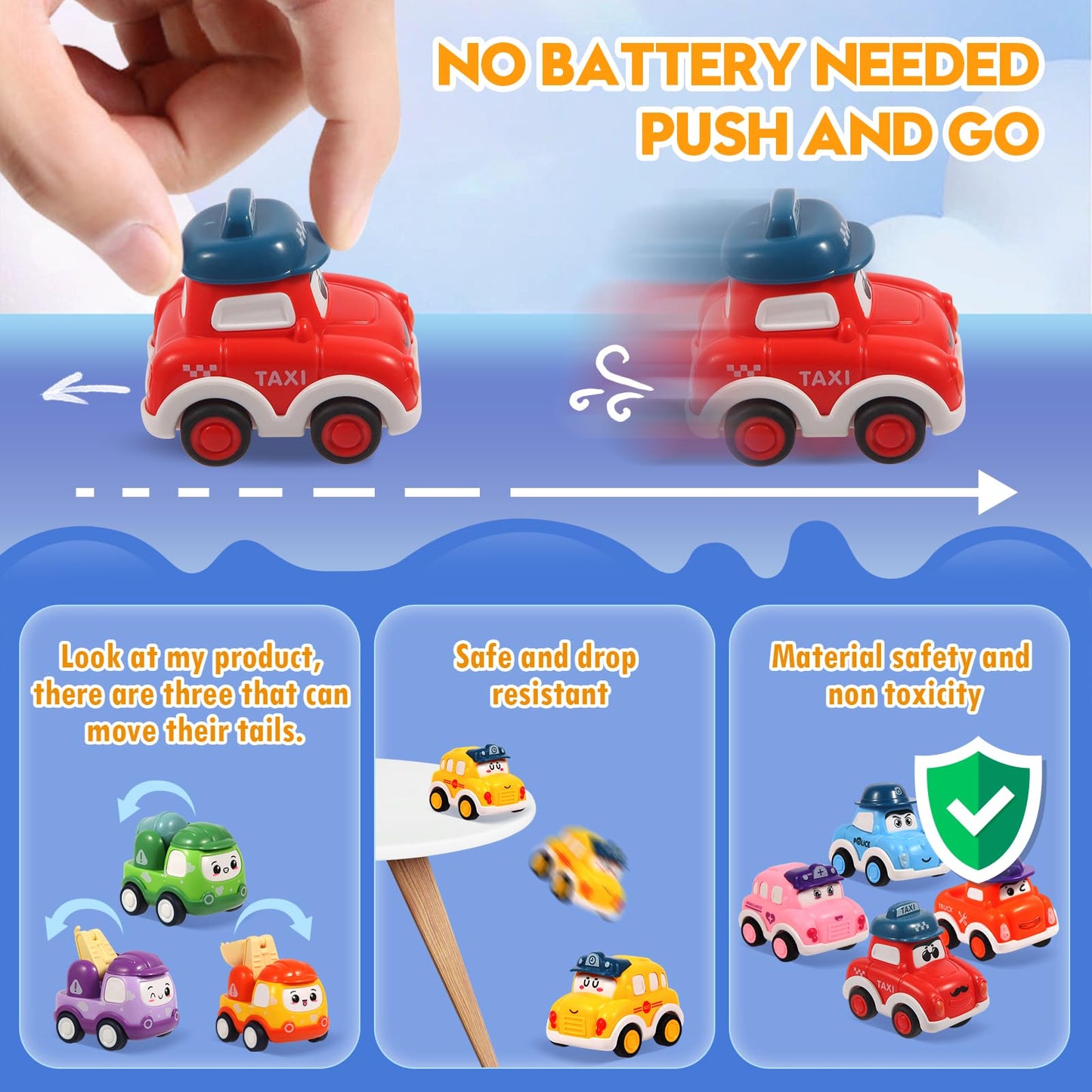 12 Pcs Pull Back Cars Set Toys For 1 2 3 Year Toddlers, Baby Car Toys For 6-12-18 Months, Construction Vehicle Racing Car Set, B