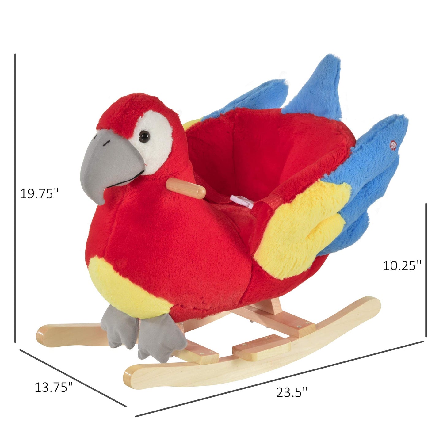 Qaba Kids Ride-On Rocking Horse Toy Parrot Style Rocker With Fun Music & Soft Plush Fabric For Children 18-36 Months