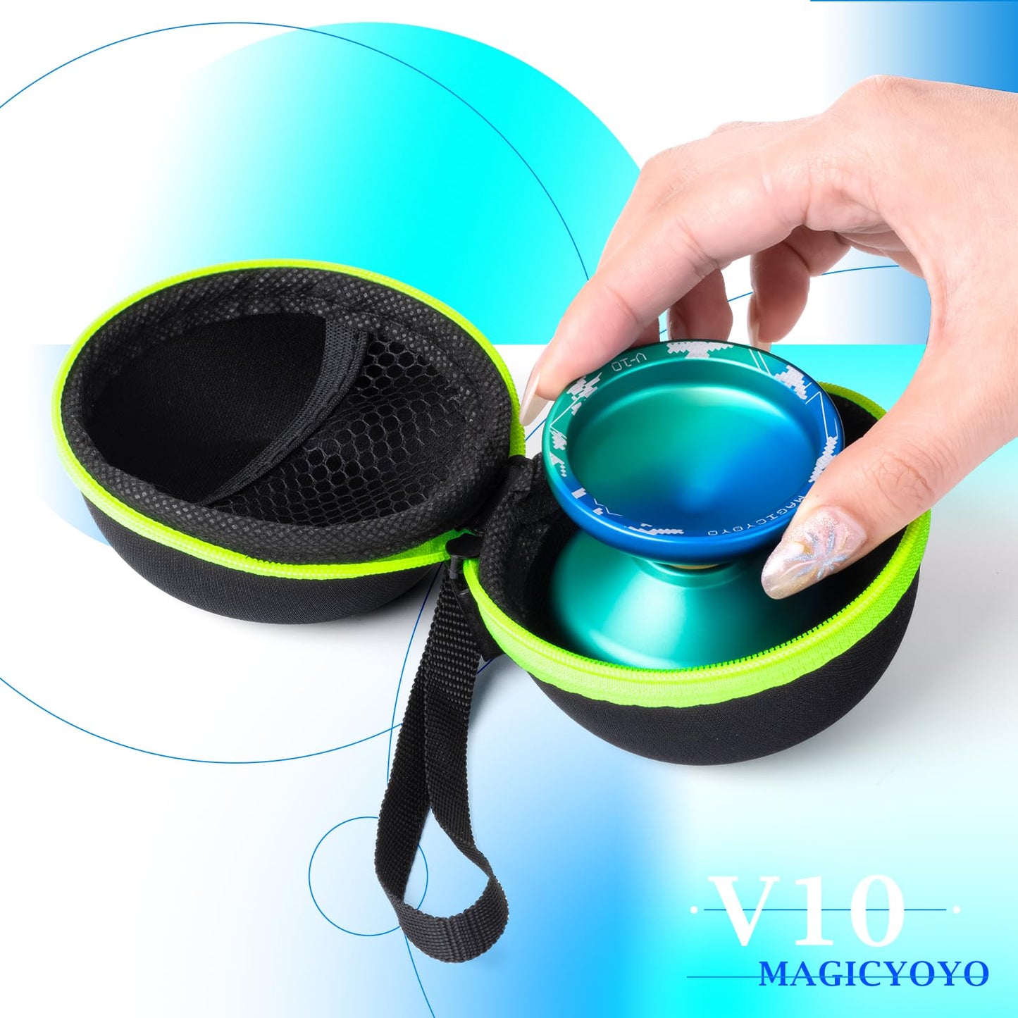 Magicyoyo V10 Blue Green Unresponsive Yoyo Professional Finger Spin Yoyo With 12 Yoyo Strings, Yoyo Case, Yoyo Glove