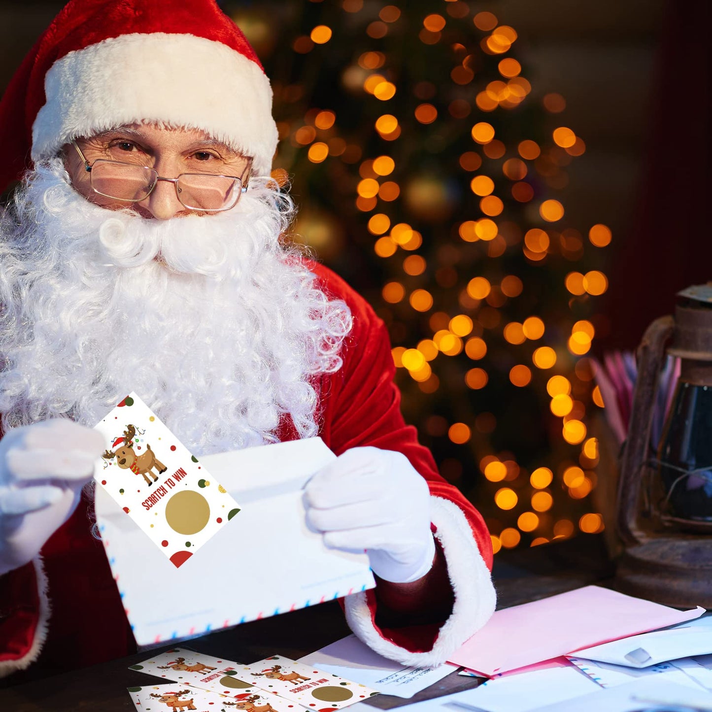 Outus 50 Pieces Christmas Scratch Off Cards Stickers Christmas Hawaii Party Games Vouchers Festive Raffle Tickets Holiday Business Prize Drawings For Kids Adults Families Events Groups (Reindeer)