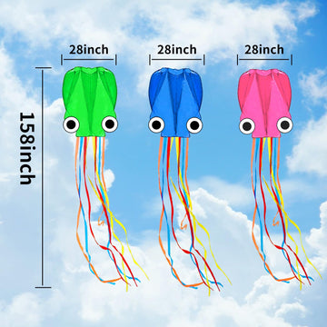 Kaiciuss 3 Pack Octopus Kites for Kids & Adults - 24''x 158'' Large Soft Kit for Boys and Girls, Single Line 3D Beach Set for Te