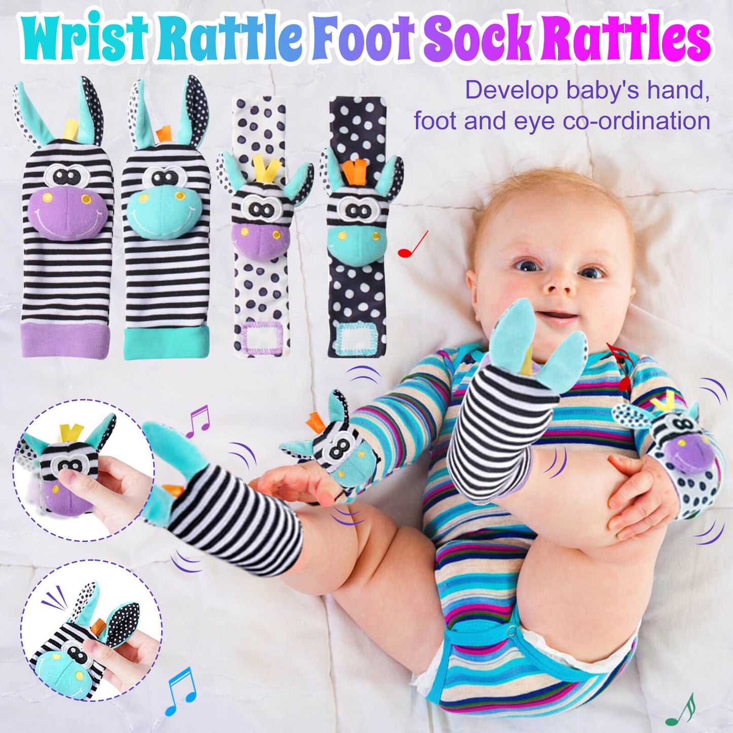 Baby Rattles 0-6 Months: Newborn Infant Rattle Toys - Teething Set With Wrist Socks
