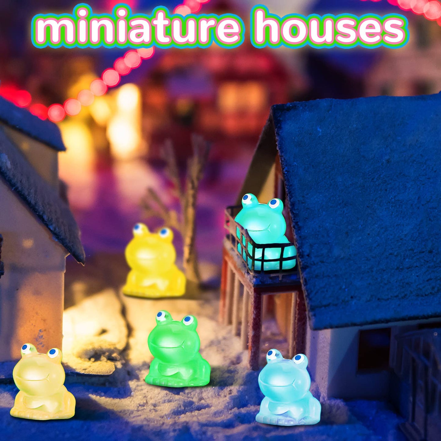 Chitidr 50 Pcs Luminous Mini Resin Frog 7 Colors Little Small Frogs Glow in The Dark Tiny Resin Frog Figures Bulk for Dollhouse