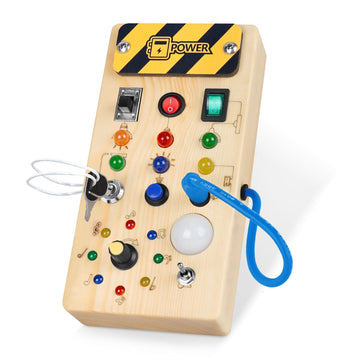 Hoarosall Montessori Wooden Busy Board - Sensory Light Switch Toy for 1+ Year Olds, Medium, Brown, Model CGS-BUSYBOARD-01