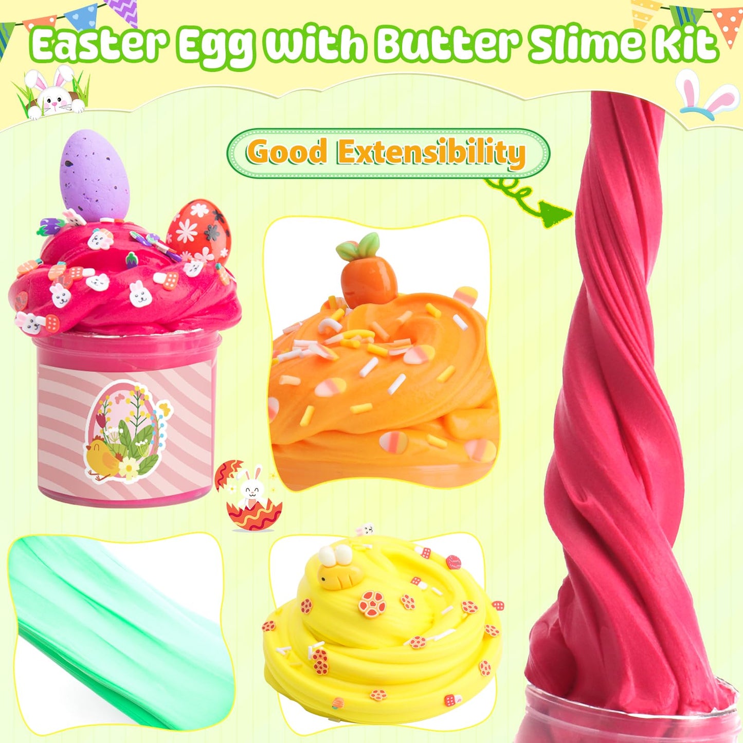 Prefilled Easter Slime Eggs With Butter Slime & Charms - Perfect For Kids Easter Party Favors,Egg Hunt, Basket Stuffers & Classr
