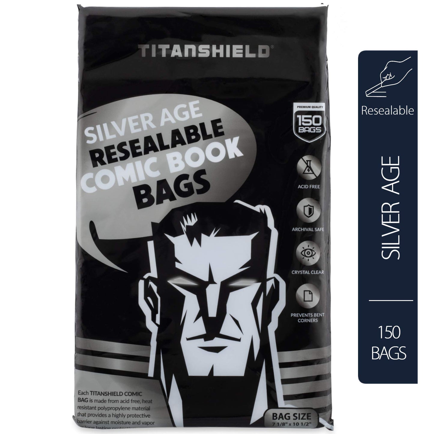 Titanshield Silver Age Re-Sealable Comic Book Bags (150 Count)