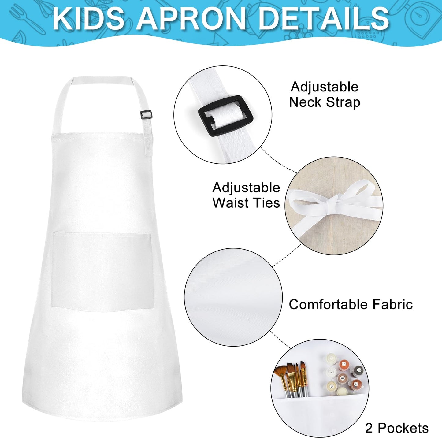 PLULON 15Pcs Kids Aprons with 2 Pockets Painting Aprons for Kids Aprons for Kids Bulk, Paint Apron Adjustable Children Chef Apro