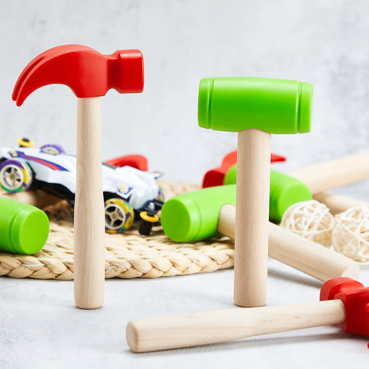8 Pcs Toy Hammer Simulation Wooden Hammers Plastic Small Hammer Toy Tools Maintenance Tools Pretend Play Educational Toys for Te