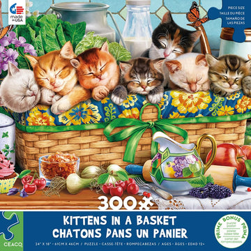 Ceaco Kittens in a Basket 300 Piece Jigsaw Puzzle - Multicolor Cardboard - 24 x 18 - Model 2215-12