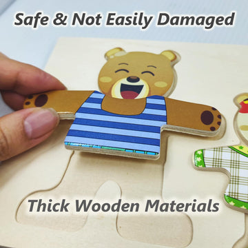 Lilybeauty Wooden Bear Family Dress-Up Puzzle Box For Toddlers(72Pcs),Change Clothes Puzzle Games, Preschool Learning Activities