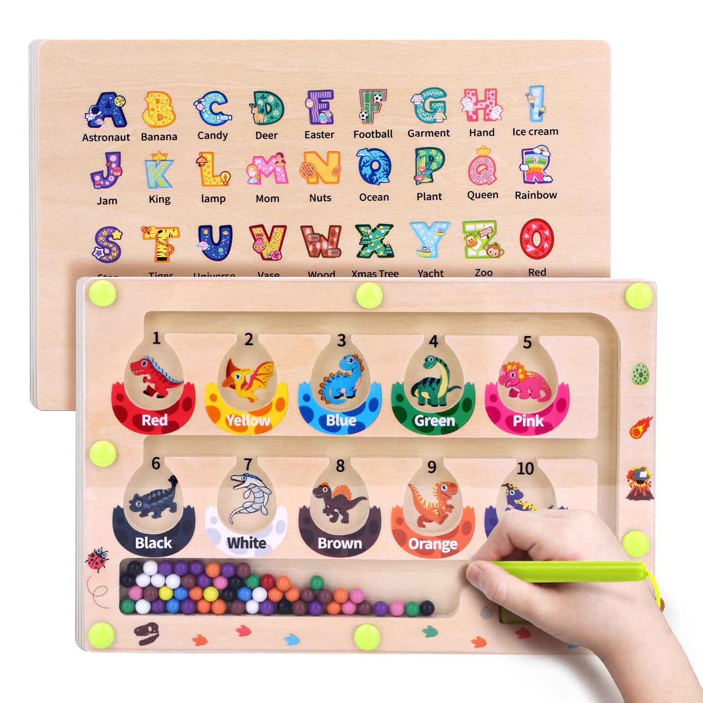 Uiseba Dinosaur Mini Magnetic Color And Number Maze Montessori Toy For Ages 3 4 5, Toddler Busy Board, Educational Preschool Lea
