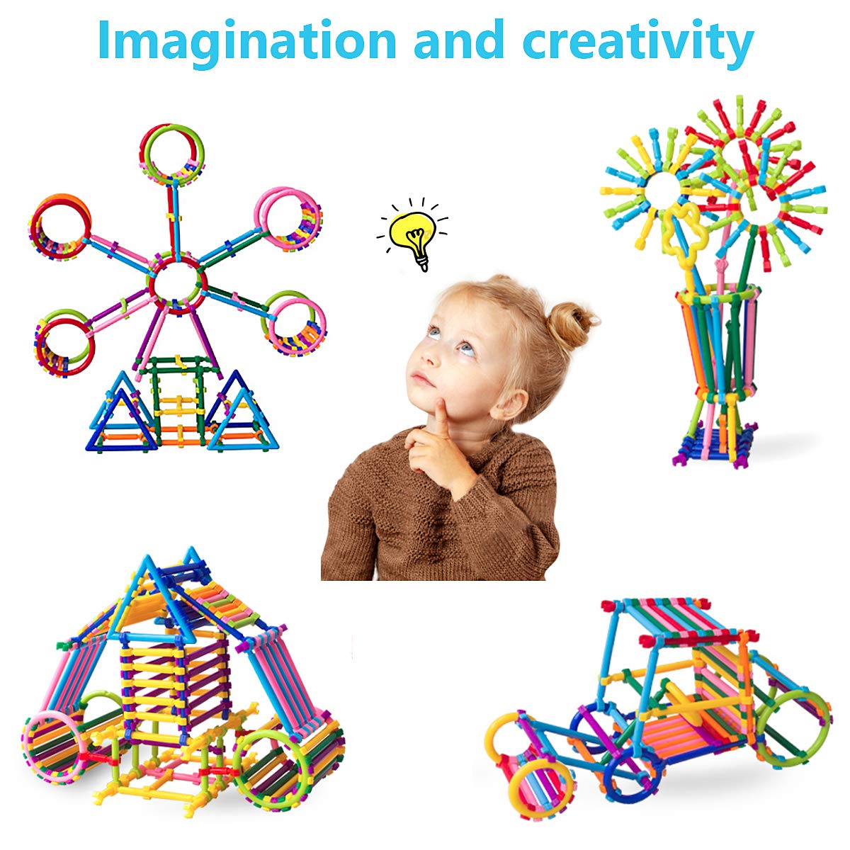 Juboury 1054Pcs Building Toy Building Blocks Bars Different Shape Educational Construction Engineering Set 3D Puzzle, Interlocking Creative Connecting Kit, Great Stem Toy For Both Boys And Girls