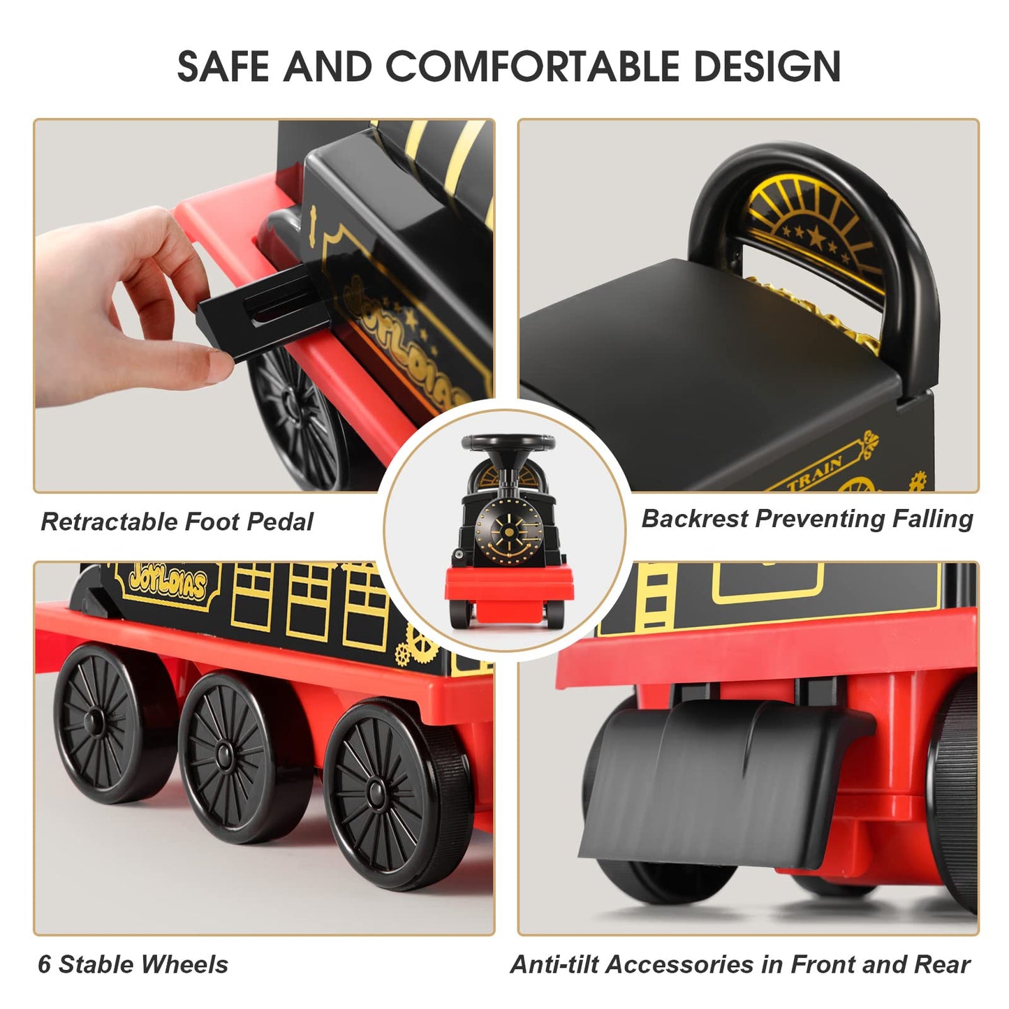 Joyldias 3-In-1 Ride On Train With 16Pcs Curved Tracks, 6V Electric Ride On Toy Train For Kids With Lights, Horns, Storage, Retractable Foot Pedals For Toddlers Under 39 Inch, Black
