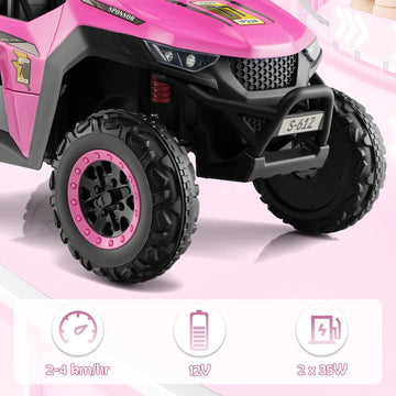 Olakids 2 Seater Ride On Car For Kids, 12V Utv Kids' Electric Vehicles With Remote Control, Spring Suspension, Soft Start, Music Bluetooth Fm, Battery Powered For Ages 3-8 (Bright Pink)