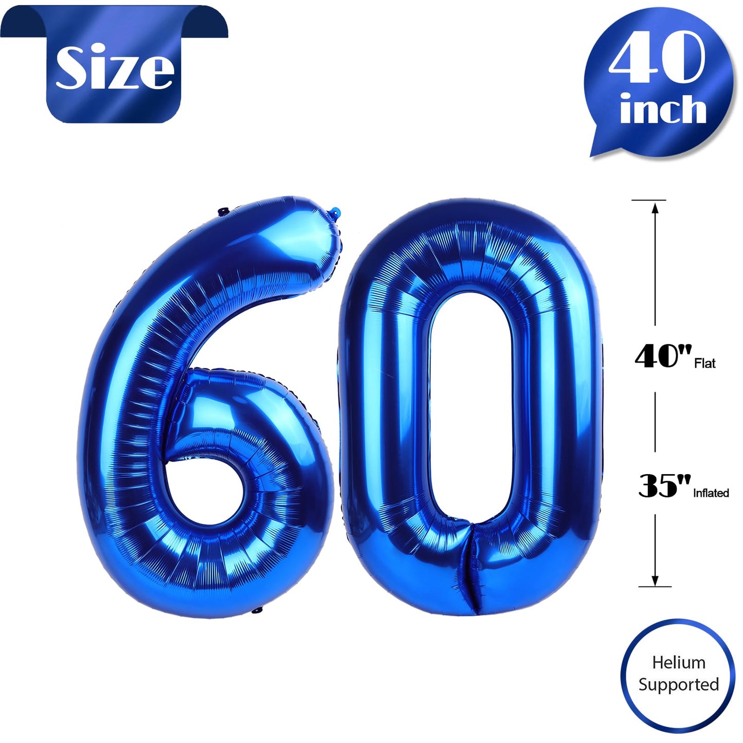 60 Balloon Number, Metallic Blue Number 60Th Birthday Balloons 40 Inch, 60 Years Old Metallic Blue Birthday Decorations For Men