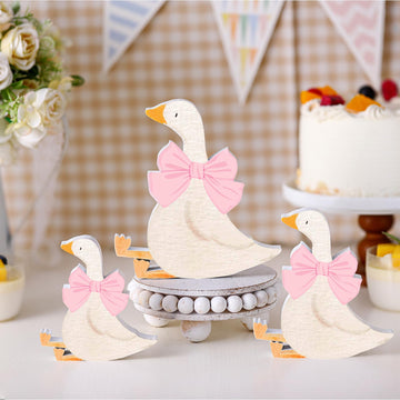 Lineshading 3 Pcs Silly Goose Birthday Party Decoration Pink Bow Wooden Silly Goose Baby Shower Decor Funny Table Centerpiece Gi