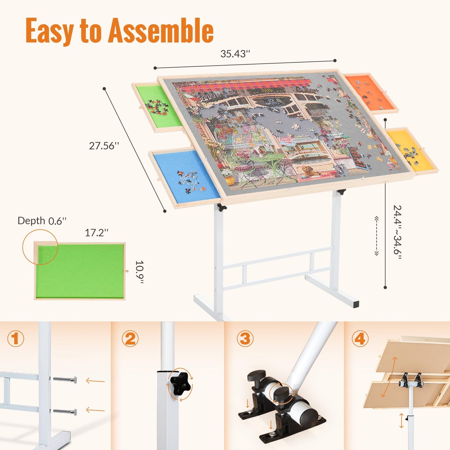Puzzle Table With Drawers And Legs Height Tilting Adjustable For 1500 Pieces, Portable Jigsaw Puzzle Tables For Adults And Elder